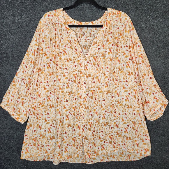 Rose & Olive Tops - Rose+Olive Womens Plus 2X Cream Orange Fall Floral Faux Button Shirt Cottagecore